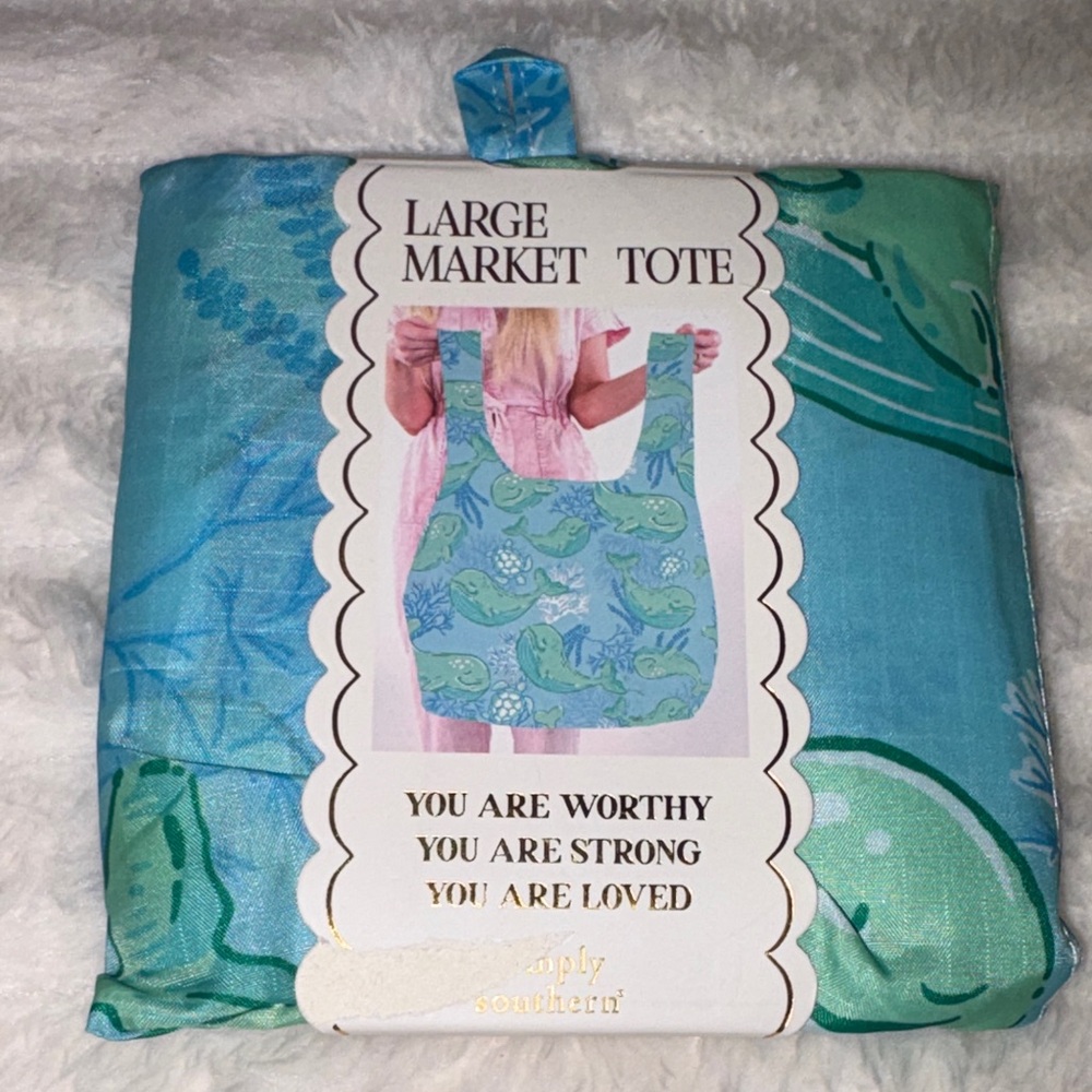 Simply Southern Large Market Tote Whale Ocean Print Blue Green